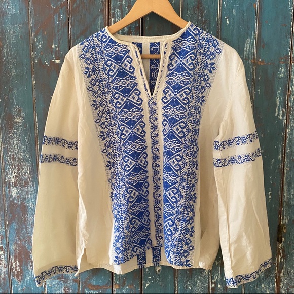 Vintage Tops - Vintage Artisan Embroidered Midsommar Boho Top